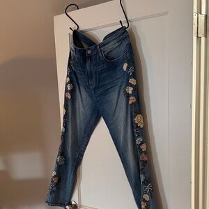 DRIFTWOOD Jackie High Rise Denim Jeans with Floral Embroidery